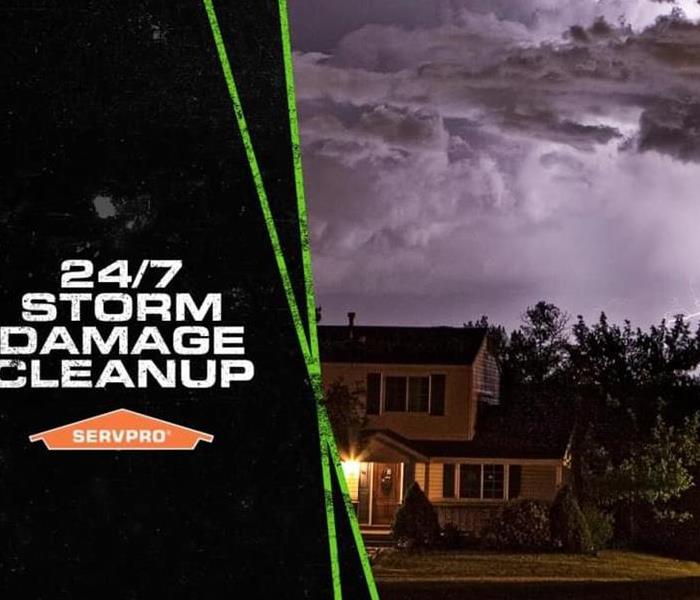 Picture of a storm and a house with the SERVPRO 24hr service logo   