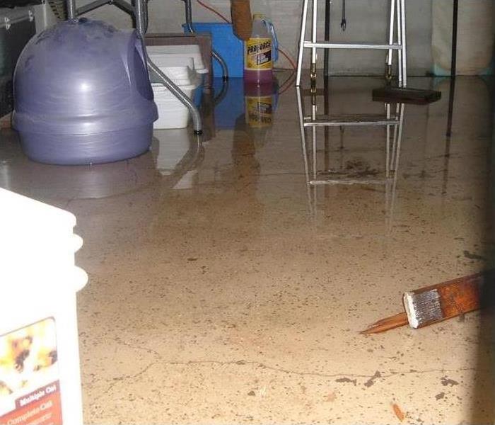 Water damage in a basement